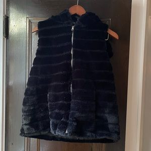 Black Faux Fur Hooded Vest. Size Medium.